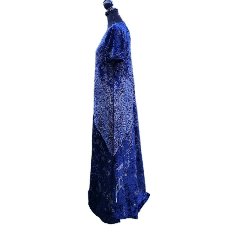 VTG Crush Velvet Maxi Dress Royal Blue/Purple GOLD DESIGN Long whimsigoth Shift - Picture 4 of 12
